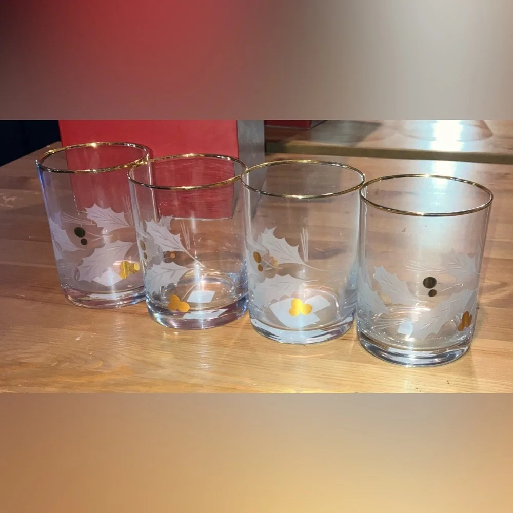 NWT and Box Never Used Lenox Holiday Gold Double Whisky Glasses Set of 4 12oz